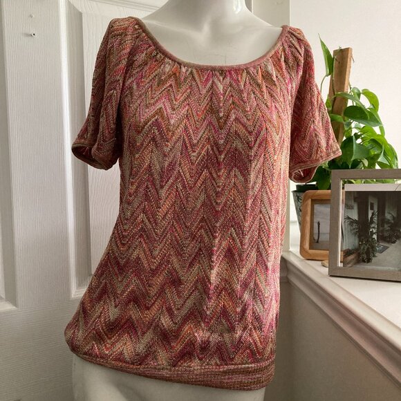 INC | Chevron Pattern Short Sleeve Knit Top | Size Petite L - Picture 5 of 9